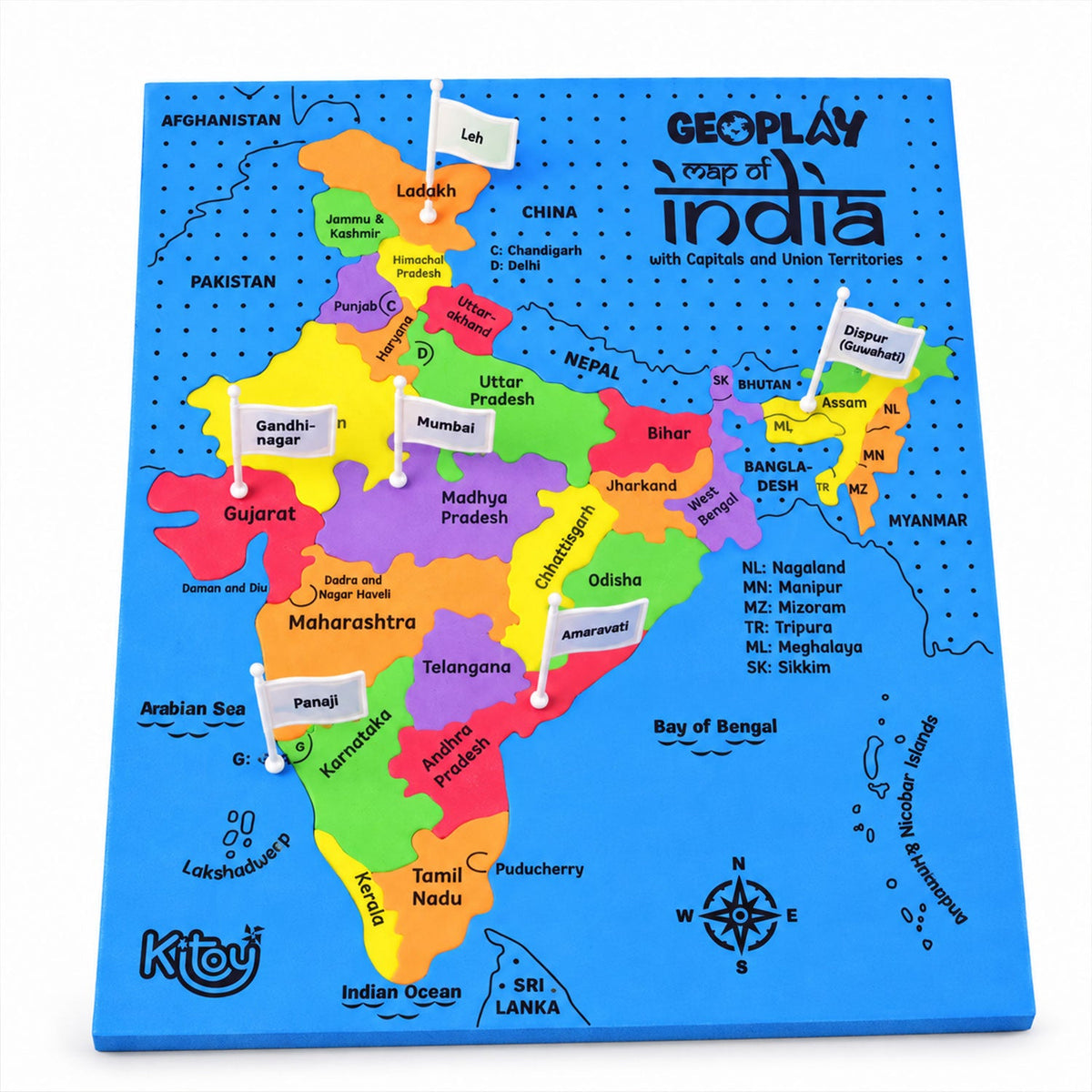 India Map Geography Learning Puzzle With State Pieces And Capital Flag Activity