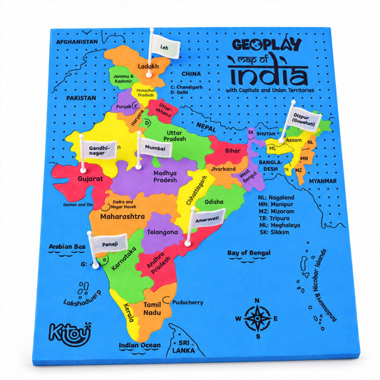 India Map Geography Learning Puzzle With State Pieces And Capital Flag Activity