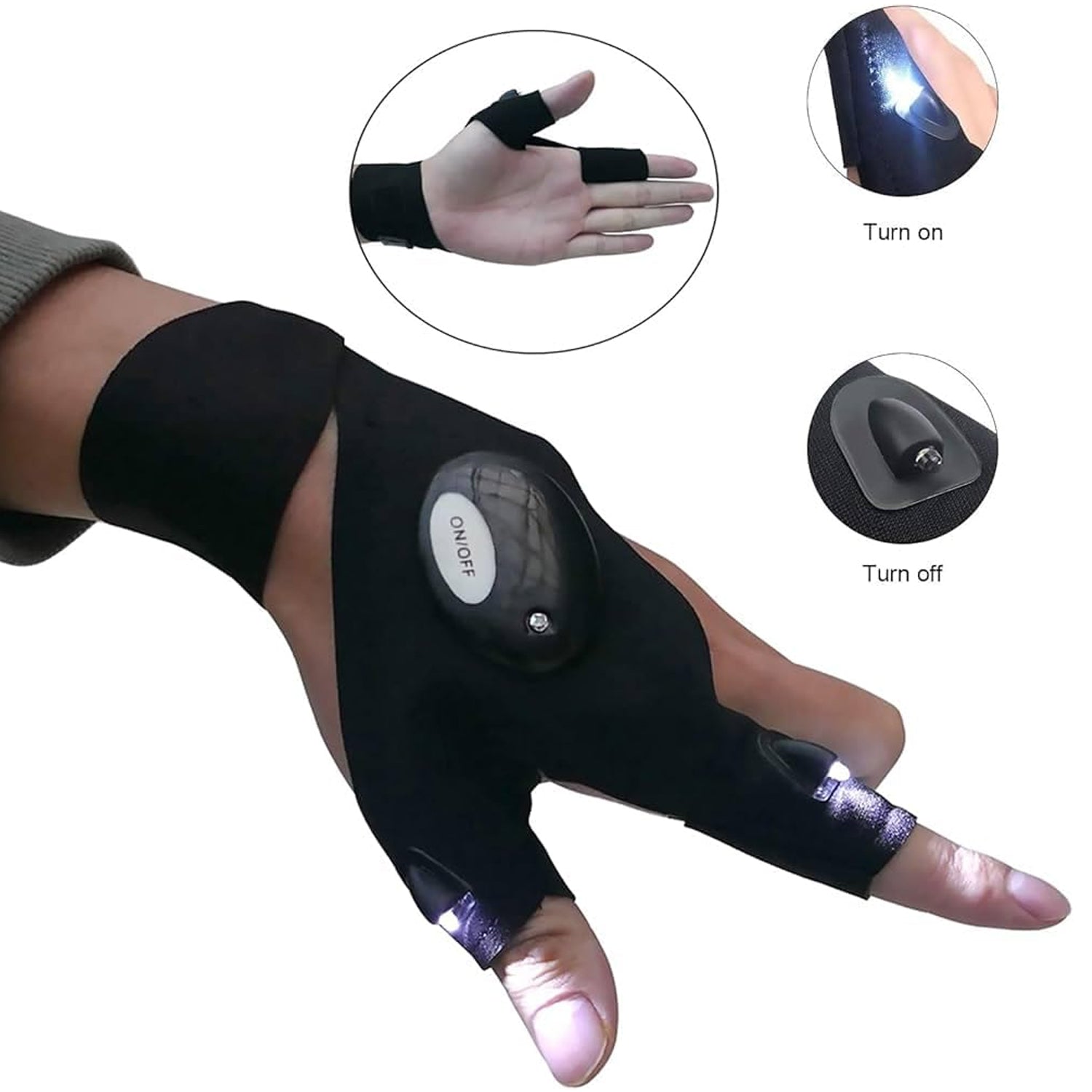 LED Flashlight Gloves for Men and Women – Fingerless Hands-Free Work Gloves with LED Lights for Fishing, Repair, Camping and Outdoor Activities (1 Pair)