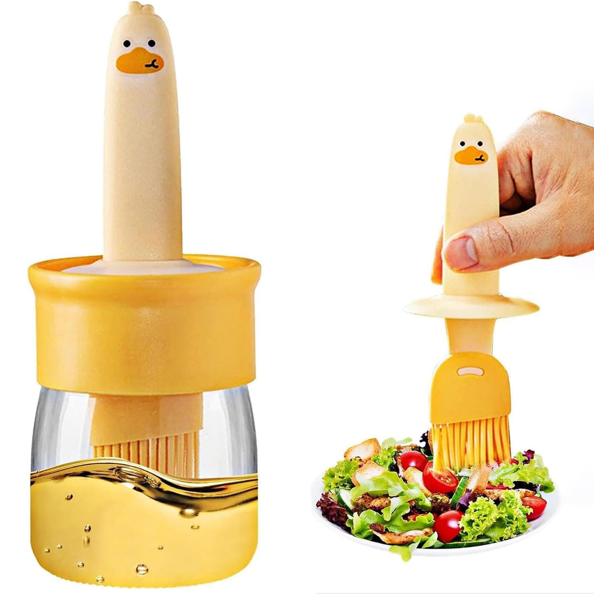 Silicone Brush and Glass Oil Dispenser Bottle for Cooking, Baking, BBQ and Grilling