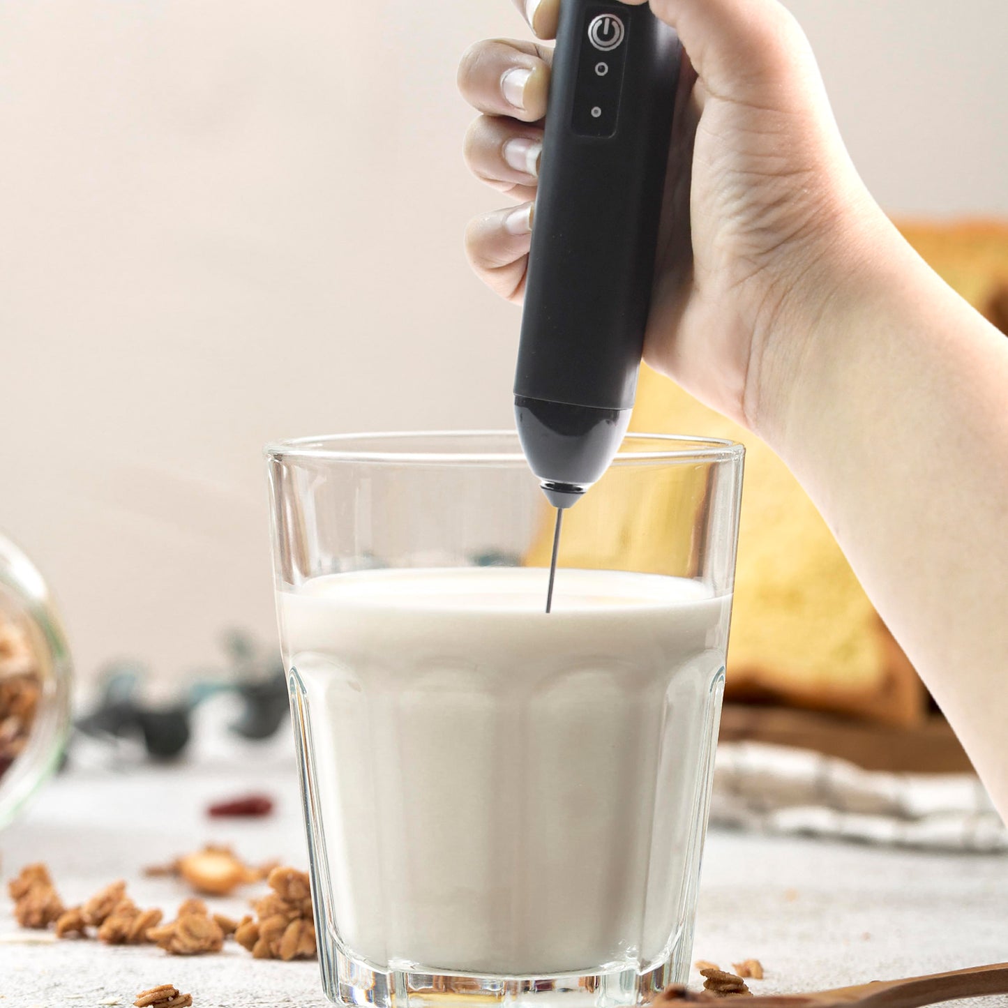 Electric Handheld Milk Frother with Stainless Steel Whisk Battery Operated Coffee Foam Maker for Latte Cappuccino Matcha Hot Chocolate Protein Shakes and Eggs (1 Pc)