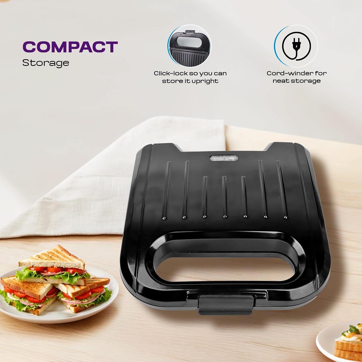 Orbit 800W Electric Sandwich Toaster Maker with Non-Stick Plates – Fast Heating Grill for Crispy Sandwiches, Breakfast and Snacks (Black)