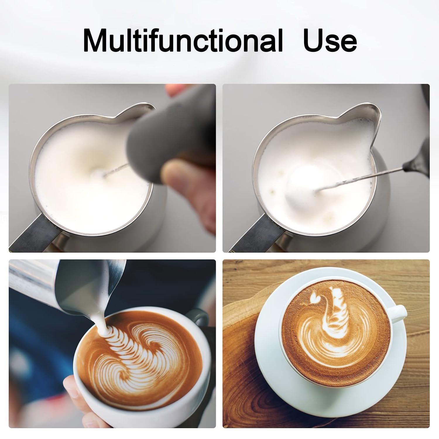 Electric Handheld Milk Frother with Stainless Steel Whisk Battery Operated Coffee Foam Maker for Latte Cappuccino Matcha Hot Chocolate Protein Shakes and Eggs (1 Pc)
