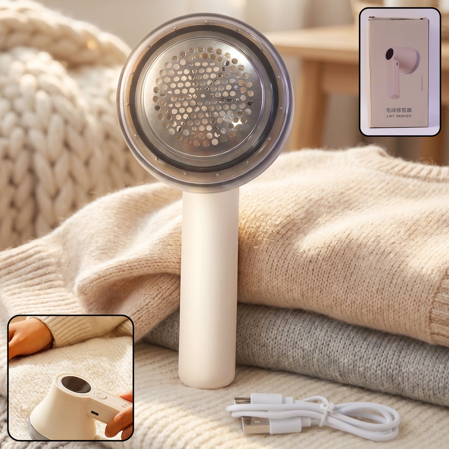 Rechargeable Electric Lint Remover Fabric Shaver For Clothes Sweaters Sofa Blankets (1 Pc)