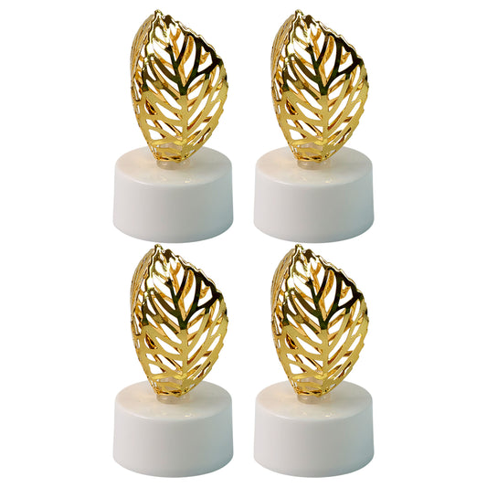 Decorative Golden Leaf Shaped Flameless Led Candles (4 Pc) Elegant Flickering Light for Home Décor, Festivals, Weddings, Parties & Religious Celebrations