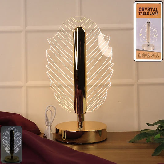 Premium Leaf Shape Crystal Table Lamp (1 Pc) | Modern LED Decorative Bedside, Study & Desk Lamp | Luxury Home & Festive Décor