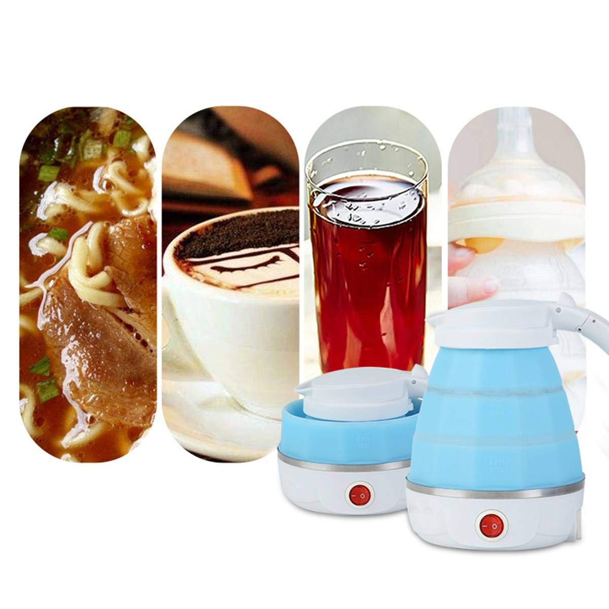 Silicone Foldable Collapsible Electric Water Kettle Camping Travel Boiler Dual Voltage Portable Electric Kettle Fast Boiling Food Grade Silicone