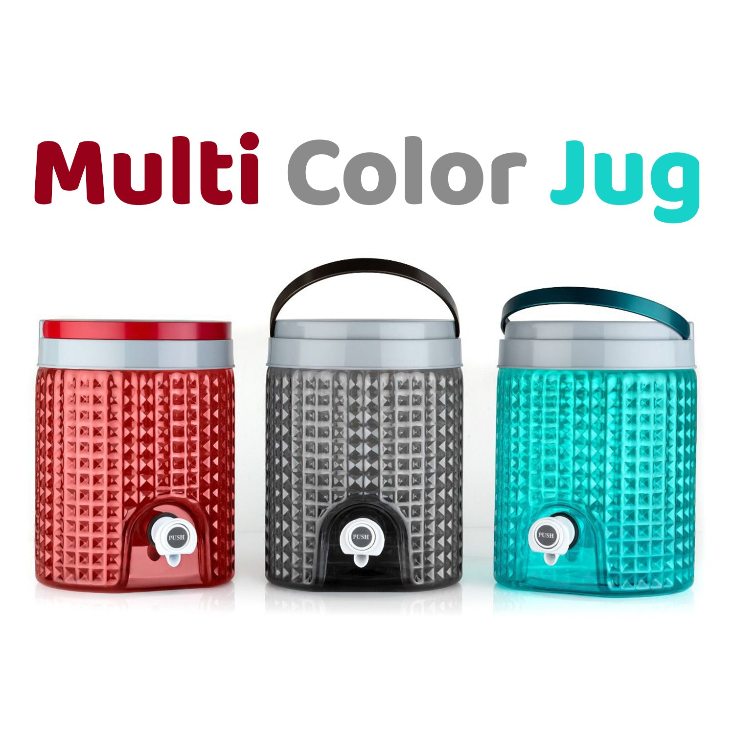 Diamond Cut Design Plastic Water Jug 4500ML Portable Water Dispenser Jug with Handle Push Nozzle Leakproof Wide Mouth Beverage Storage Container