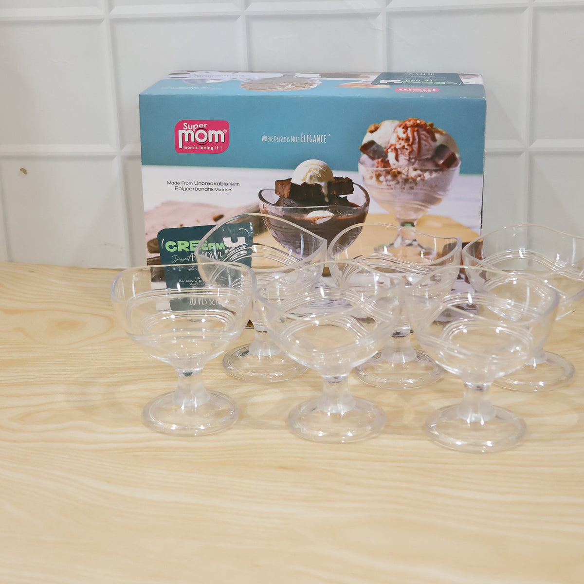 Supermom Creamy Dessert Bowl, Unbreakable Polycarbonate Ice Cream Cups with Stem, Transparent Pedestal Dessert Glasses for Party Serving