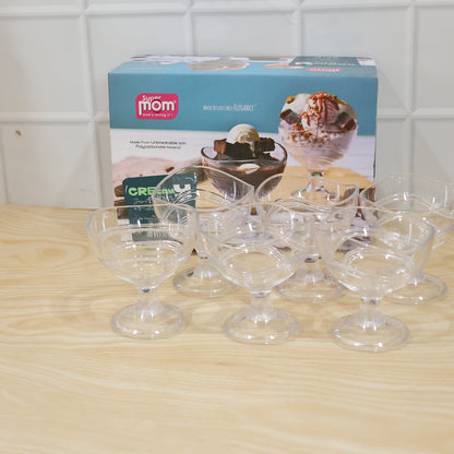Supermom Creamy Dessert Bowl, Unbreakable Polycarbonate Ice Cream Cups with Stem, Transparent Pedestal Dessert Glasses for Party Serving