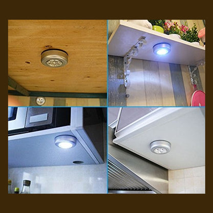 Round LED Battery Powered Stick Tap Night Light Wireless Push Light for Bedroom Kitchen Wardrobe Closet Cabinet Car and Camping (1 Piece)