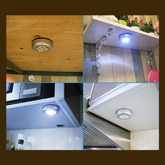 Round LED Battery Powered Stick Tap Night Light Wireless Push Light for Bedroom Kitchen Wardrobe Closet Cabinet Car and Camping (1 Piece)