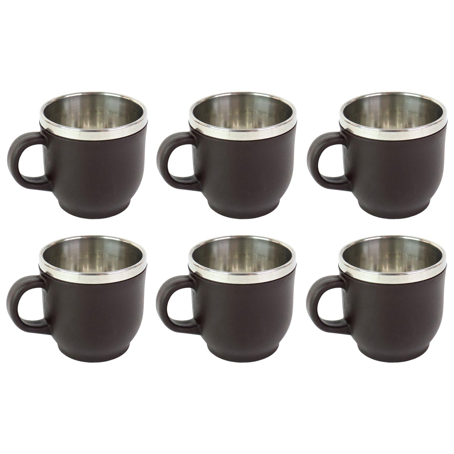 Apex Premium Double Wall Stainless Steel Cappuccino Mug Gift Set – 100 ML Insulated Coffee and Tea Cups with Handle – Set of 6 Brown Finish