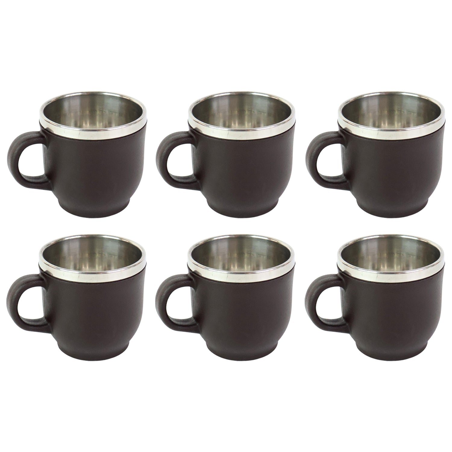 Apex Premium Double Wall Stainless Steel Cappuccino Mug Gift Set – 100 ML Insulated Coffee and Tea Cups with Handle – Set of 6 Brown Finish