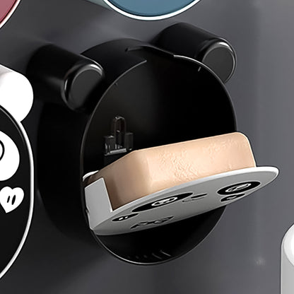 Plastic Cute Panda Soap Box – Wall Mounted Flip Top Drain Soap Case with No Drill Installation for Bathroom, Kitchen and Wash Basin (1 Pc)