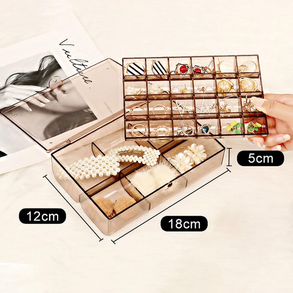 2 Layer Acrylic Jewelry Storage Box 30 Compartment Transparent Organizer for Earrings Rings Makeup Nail Art and Accessories (1 Pc)