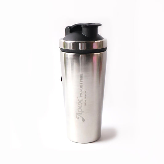 Apex Stainless Steel Gym Shaker Bottle with Spring, Leak-Resistant Flip Lid & Measurement Markings | Protein Shaker Bottle for Gym, Workout, Fitness, Sports & Daily Hydration (1 Pc)
