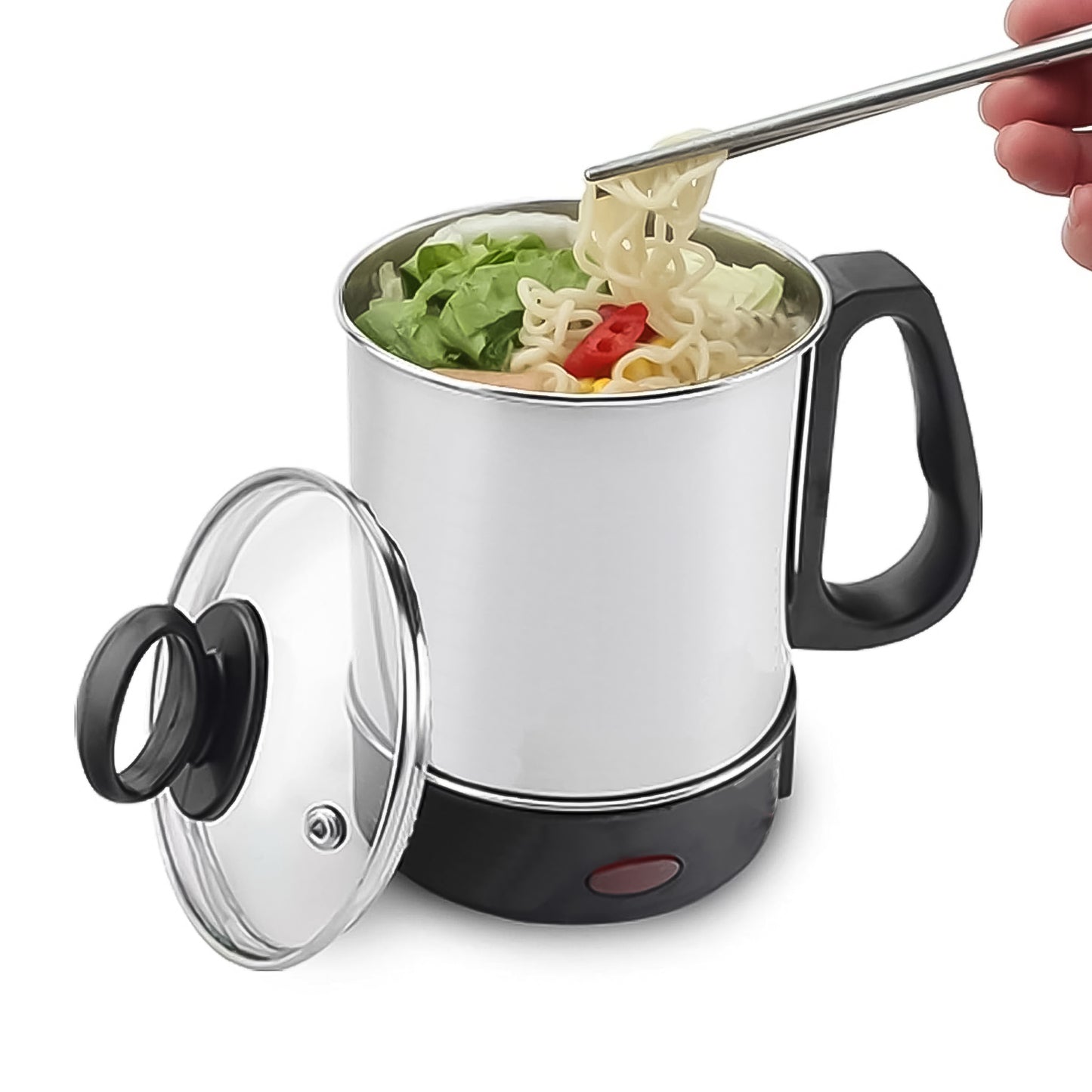 Stainless Steel Electric Soup Pot with Lid Multi Cooker Kettle 800W 2.5L Electric Boiler Single Breakfast Cup Health Cooking Pot for Office and Home Use