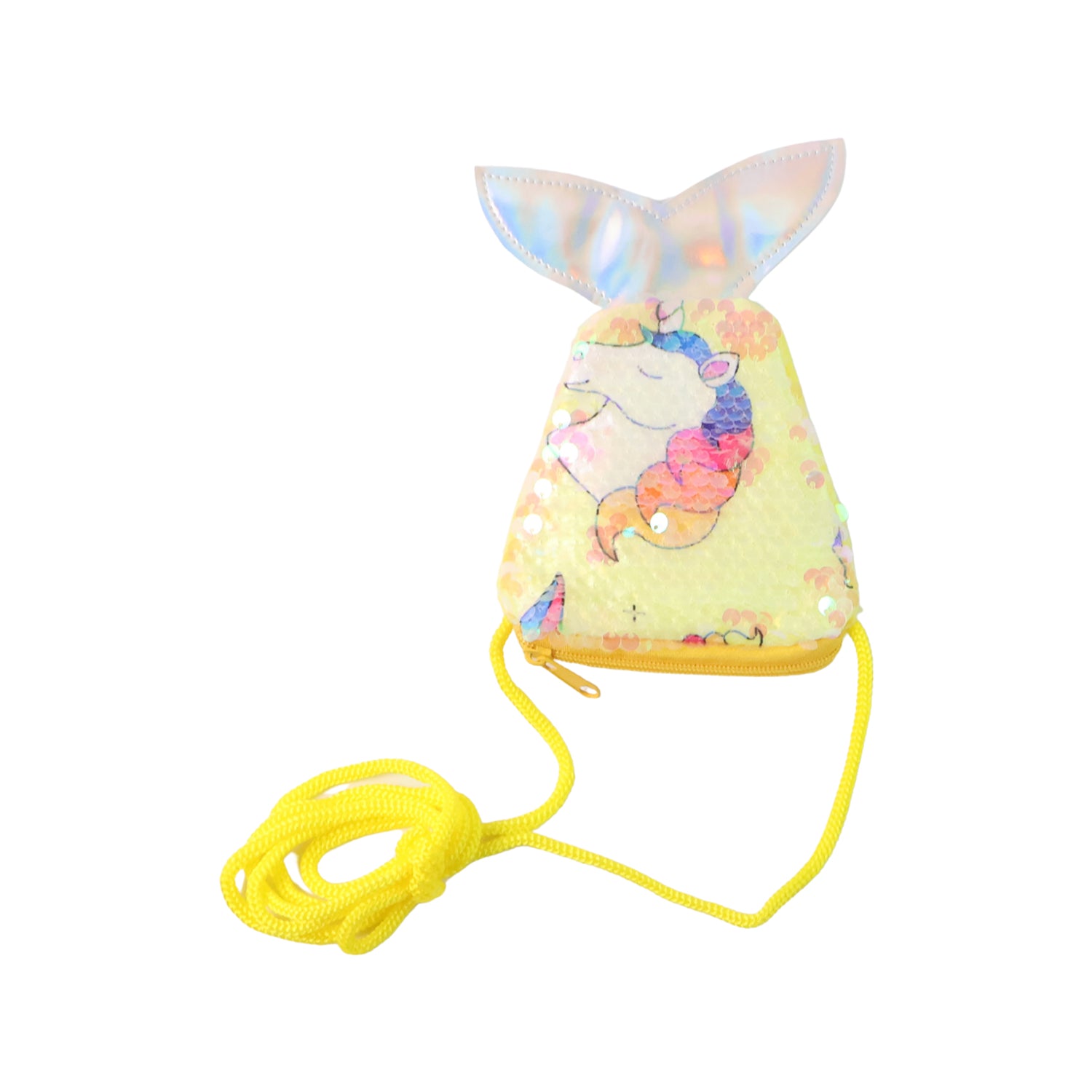 Mermaid Tail Shaped Kids Sling Bag with Colorful Reversible Sequins and Cartoon Print Crossbody Shoulder Bag for Girls