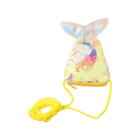 Mermaid Tail Shaped Kids Sling Bag with Colorful Reversible Sequins and Cartoon Print Crossbody Shoulder Bag for Girls