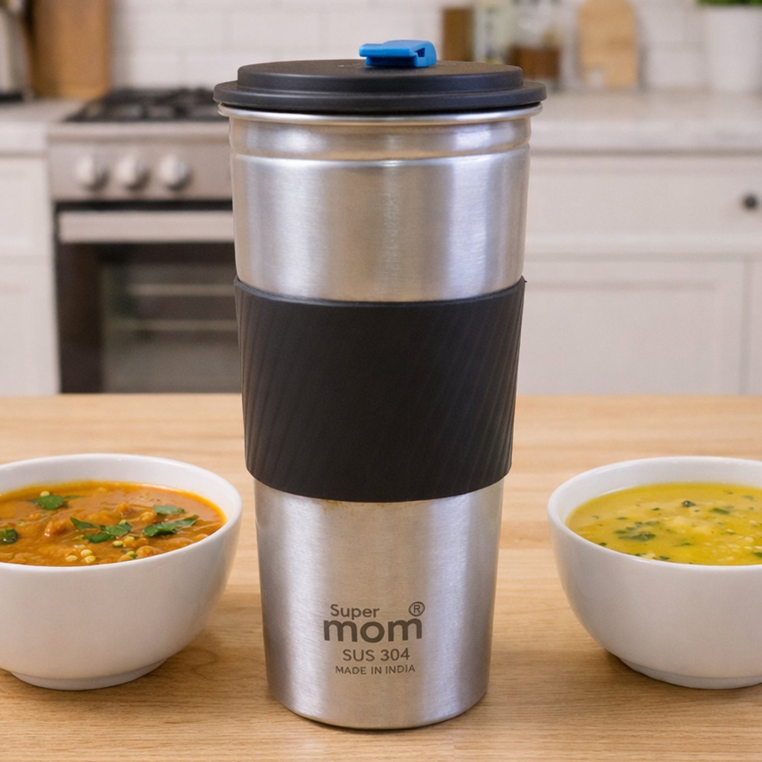 Supermom Stainless Steel Sip Mate Travel Tumbler with Leak-Resistant Lid &amp; Heat-Insulated Grip for Hot and Cold Beverages (500 ml)