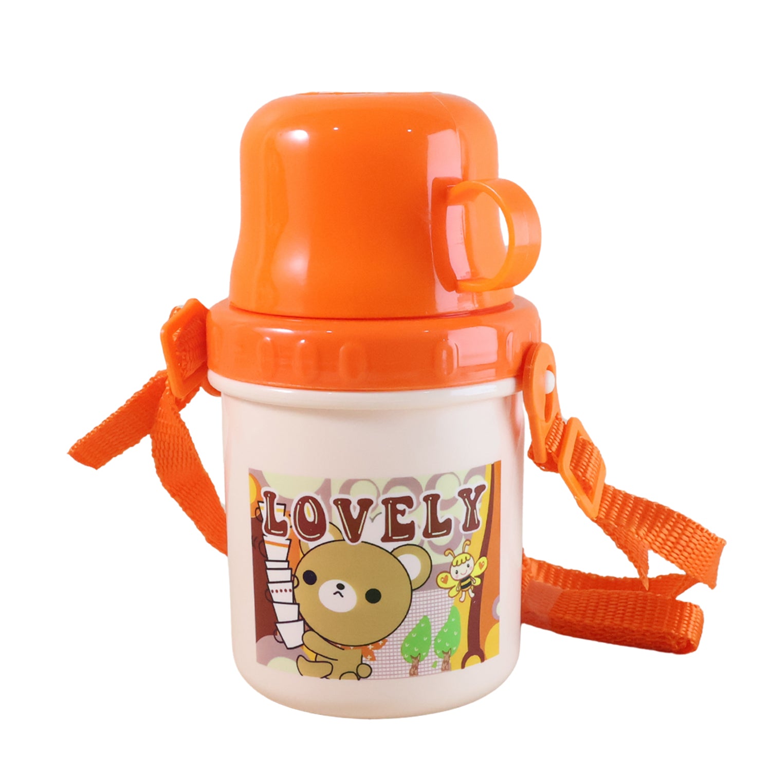Lovely Cartoon Printed Plastic Cup with Lid & Strap – Kids Drinking Cup with Handle, Leak-Resistant Design for Home, School & Travel (350 ML, 1 Pc)