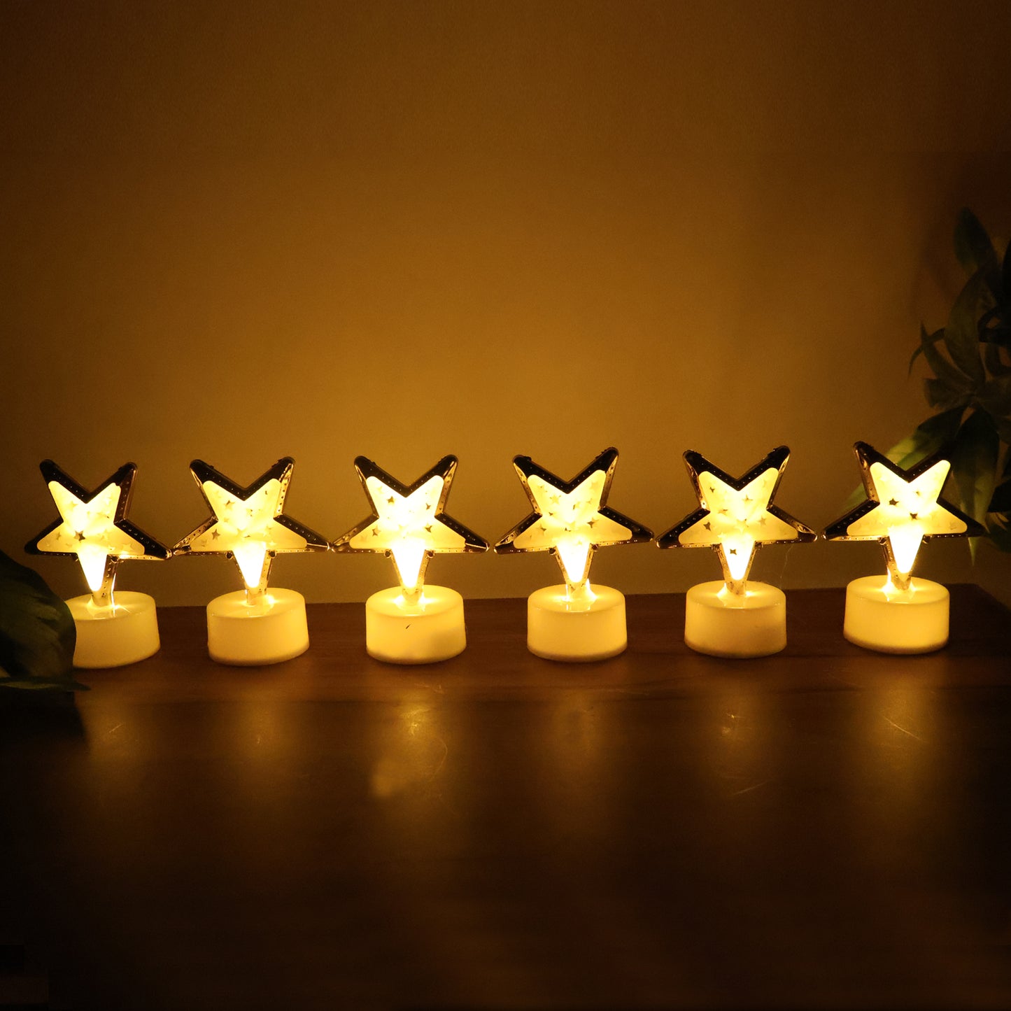 Set of 12 Star Shaped Flameless LED Candles Battery Operated Flickering Decorative Lights for Home Decor Festivals Weddings Parties and Special Events