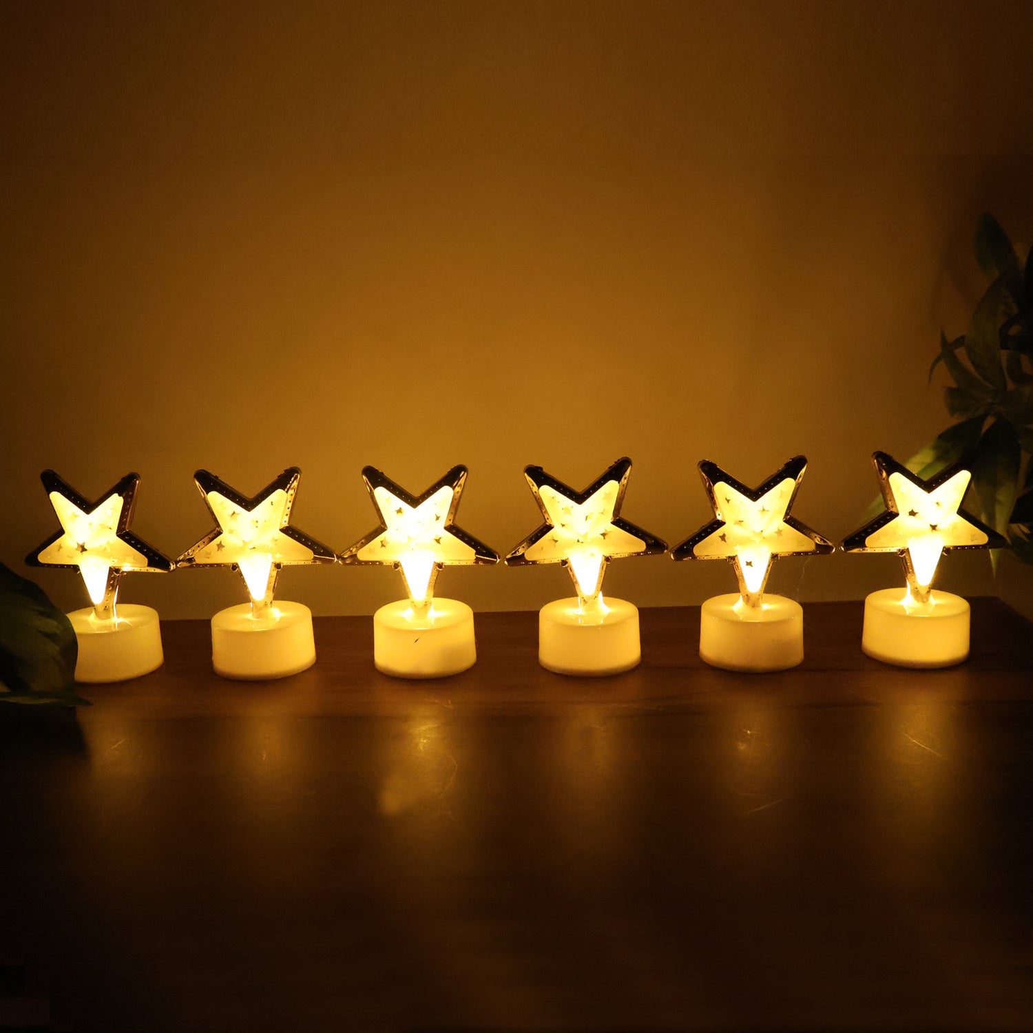 Set of 12 Star Shaped Flameless LED Candles Battery Operated Flickering Decorative Lights for Home Decor Festivals Weddings Parties and Special Events