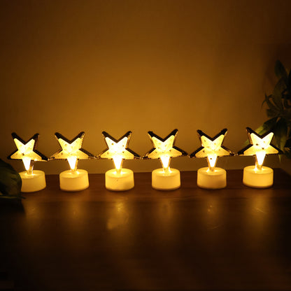 Set of 12 Star Shaped Flameless LED Candles Battery Operated Flickering Decorative Lights for Home Decor Festivals Weddings Parties and Special Events