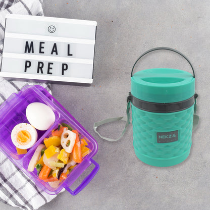 2364 Double Wall Insulated Stainless Steel Tiffin 4 Compartment Lunch Box With Handle Stackable Stainless Steel Lunch Box Bpa Free Leakproofdabba For Office Home Shool Hot Outer Plastic Tiffin Box Set (1 Pc 4 Compartment)
