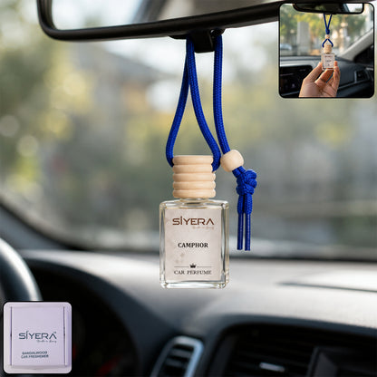Siyera Camphor Hanging Car Perfume with Natural Wooden Cap Long Lasting Car Air Freshener and Fragrance Diffuser for Car, SUV and Indoor Spaces (1 Pc)