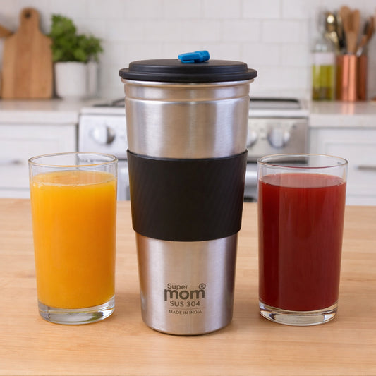 Supermom Stainless Steel Sip Mate Travel Tumbler with Leak-Resistant Lid &amp; Heat-Insulated Grip for Hot and Cold Beverages (500 ml)