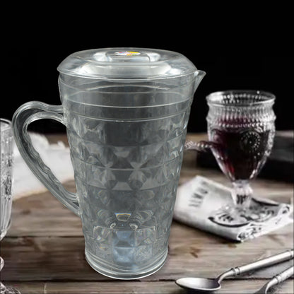 Mocktail PET Plastic Jug with Lid Transparent Diamond Cut Beverage Pitcher Reusable BPA Free Water Jug for Home and Restaurants
