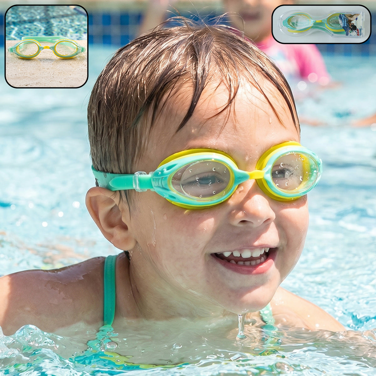Kids Dual Colour Swimming Goggles with Anti-Fog Lenses and Adjustable Strap for Pool Activities