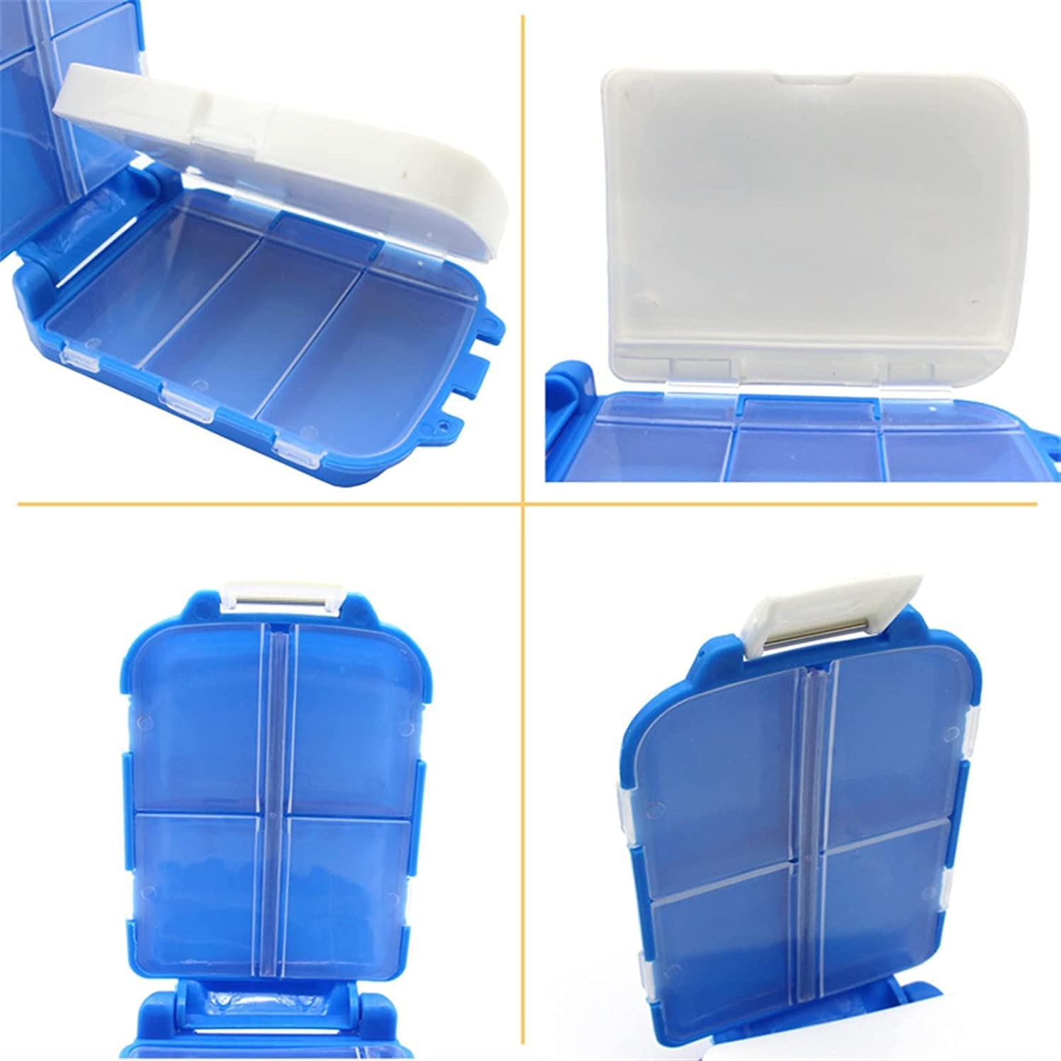 Portable Blue Dual-Sided Pill Organizer Box – 8-Compartment Pocket Medicine Case with Secure Snap Locks – Moisture-Resistant, BPA-Free Plastic Travel Storage for Daily Vitamins, Tablets and Small Essentials