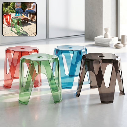 Transparent Plastic Sitting Stool Set of 4 Strong Durable Stackable Stool Multipurpose Seat for Home Bathroom Kitchen Garden Living Room and Outdoor Use (4 Pc Set)