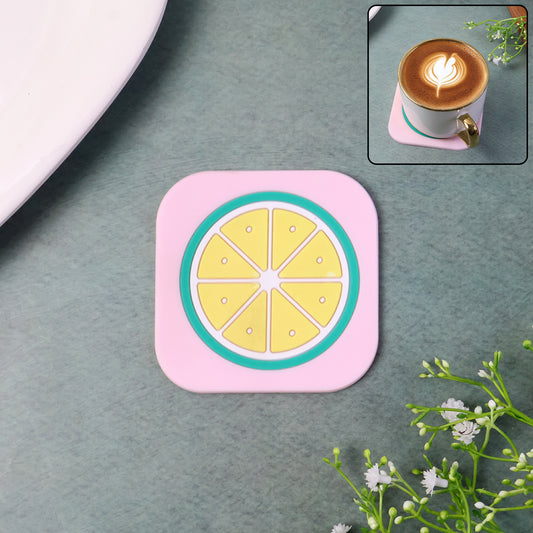 Premium Silicone Drink Coaster – Anti-Slip, Heat-Resistant Table Protector with Decorative Lemon Design for Cups, Mugs & Glasses (1 Pc, 8×8 cm / Mix Design)
