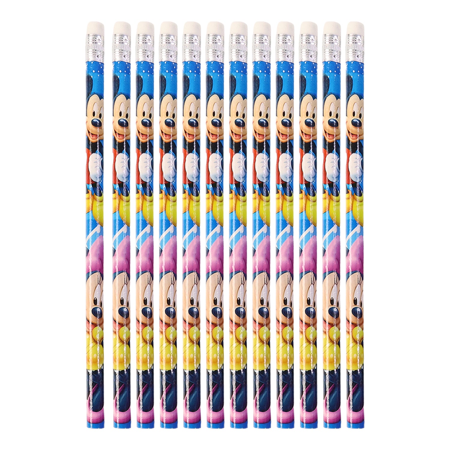 Premium Cartoon-Printed Graphite Pencils Set for Kids – 12-Piece Pack with Eraser Tips. Attractive Multicolour Character Design Pencils for Daily Use