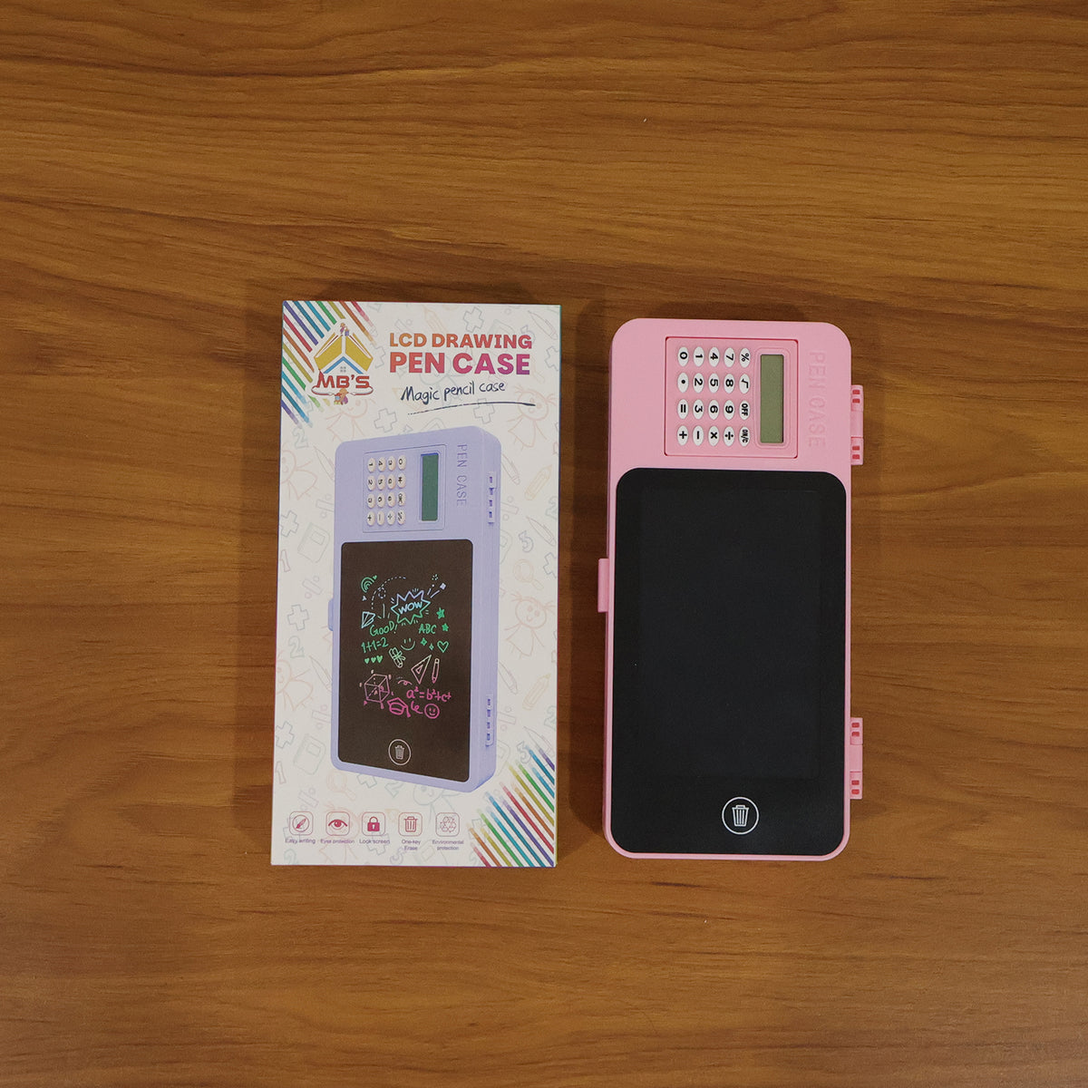 LCD Writing Tablet Pencil Case with Built-in Calculator | Digital Writing Pad and Stationery Storage Box for Students