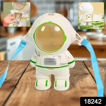 Astronaut Shape Mini Water Dispenser and Straw Cup for Kids Portable BPA Free Water Bottle with Cup and Shoulder Strap (1 Piece)