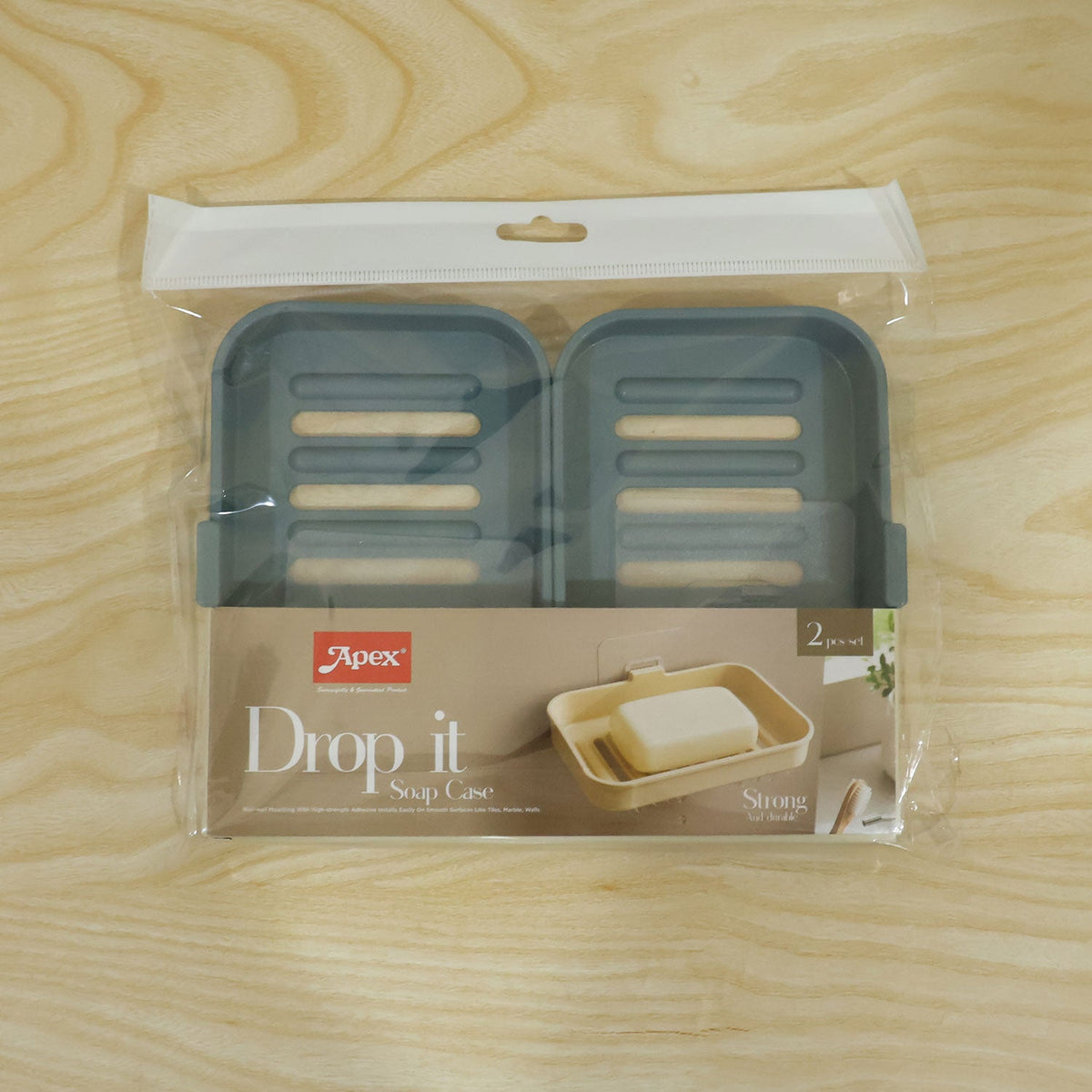 Wall Mounted Plastic Soap Dish With Drainage And Adhesive Hooks - Apex(2 Pc Set)