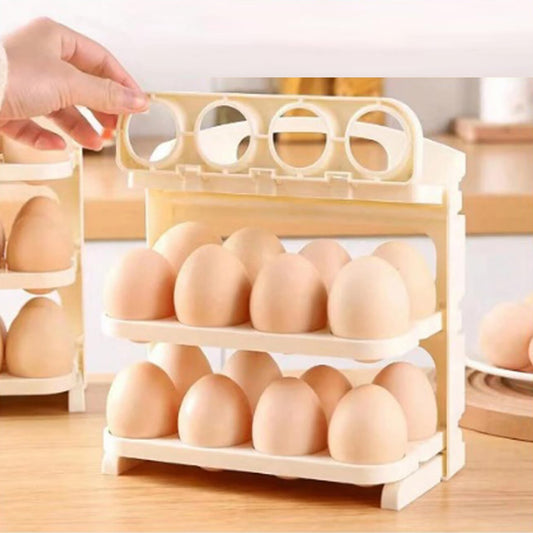 Plastic Foldable Egg Tray 24 Grid 3 Layer Flip Type Egg Storage Box Refrigerator Egg Holder Organizer with Foldable Design (1 Pc)