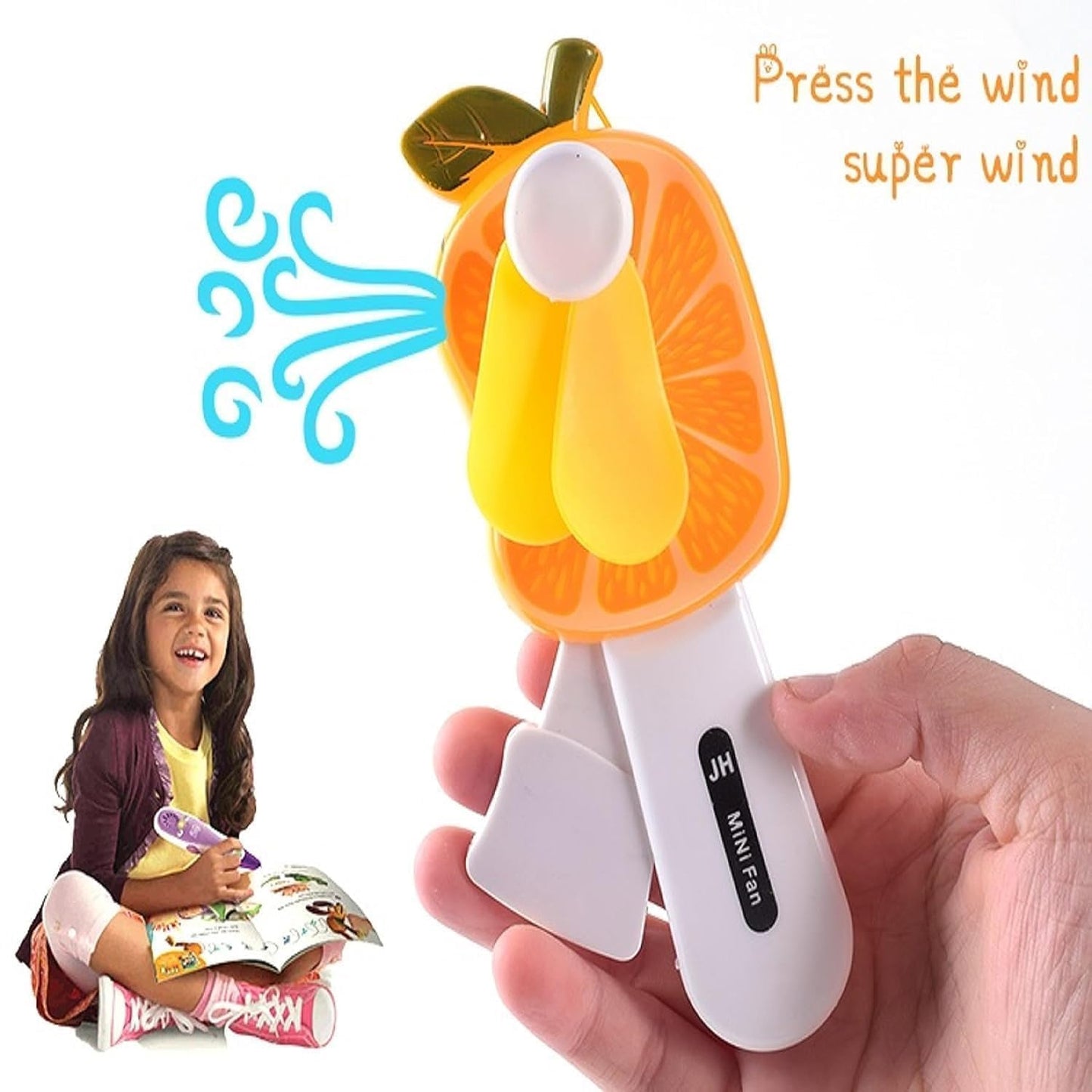 Mini Hand Pressure Fruit-Shaped Fan for Kids – Portable USB Rechargeable Cooling Fan for Summer, Travel and Outdoor Activities – Cute Fruit Designs (1 Pc / Mix Design)