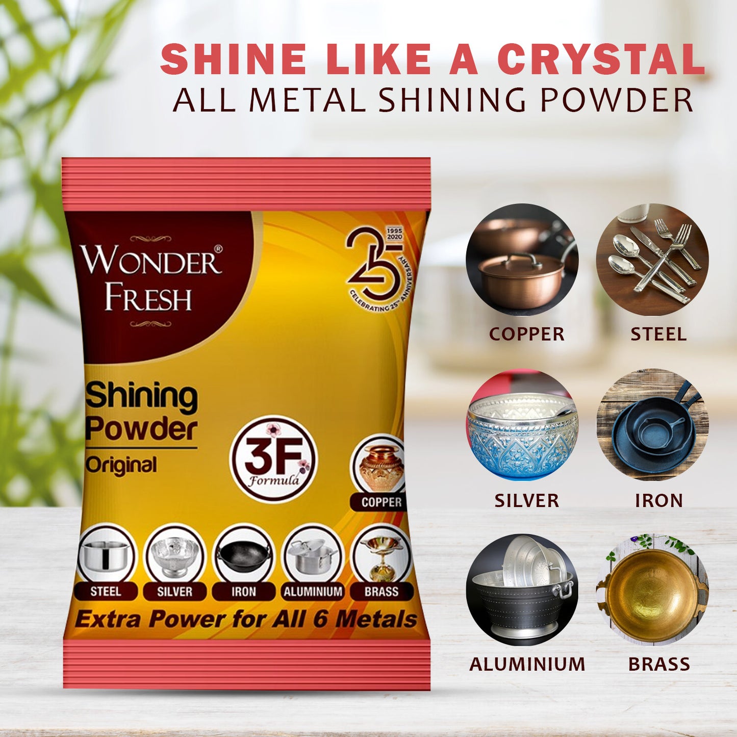 Shining Metal Cleaning Powder for Copper, Brass, Silver, Aluminum, Iron and Steel Utensils and Accessories (200 GM)