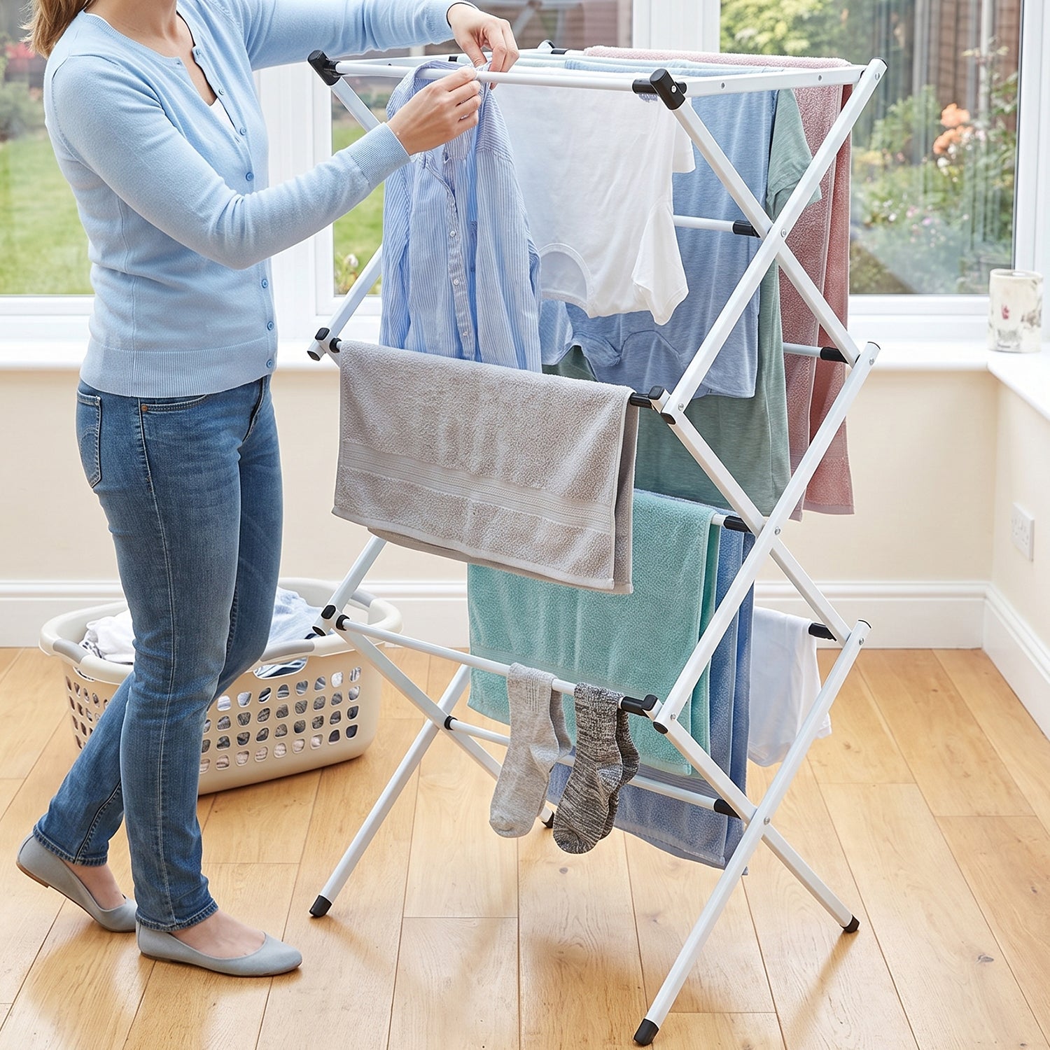 Metal Foldable Clothes Drying Rack 3 Tier Portable Laundry Stand Collapsible Cloth Dryer for Indoor Outdoor Balcony Home Space Saving (1 Pc)