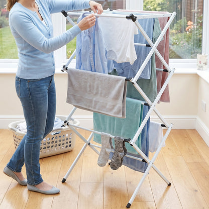Metal Foldable Clothes Drying Rack 3 Tier Portable Laundry Stand Collapsible Cloth Dryer for Indoor Outdoor Balcony Home Space Saving (1 Pc)