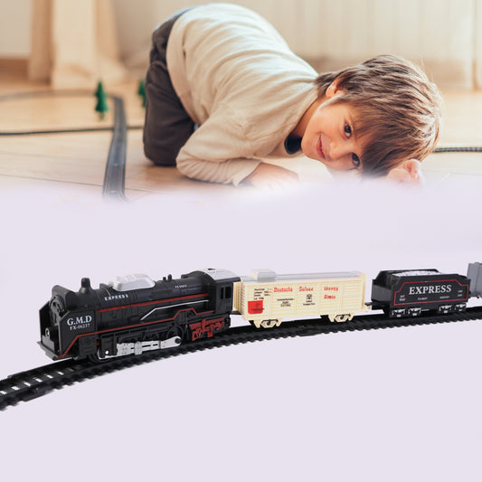 19-Piece Battery Operated Toy Train Set for Kids with Track, Engine & Carriages | Express Train Play Set for Educational Learning, Motor Skills & Imaginative Play (1 Set)