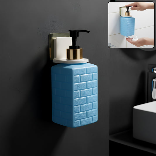 Wall-Mounted Liquid Soap Dispenser with Push Pump and Self-Adhesive Holder – Handwash and Sanitizer Dispenser (1 Set)