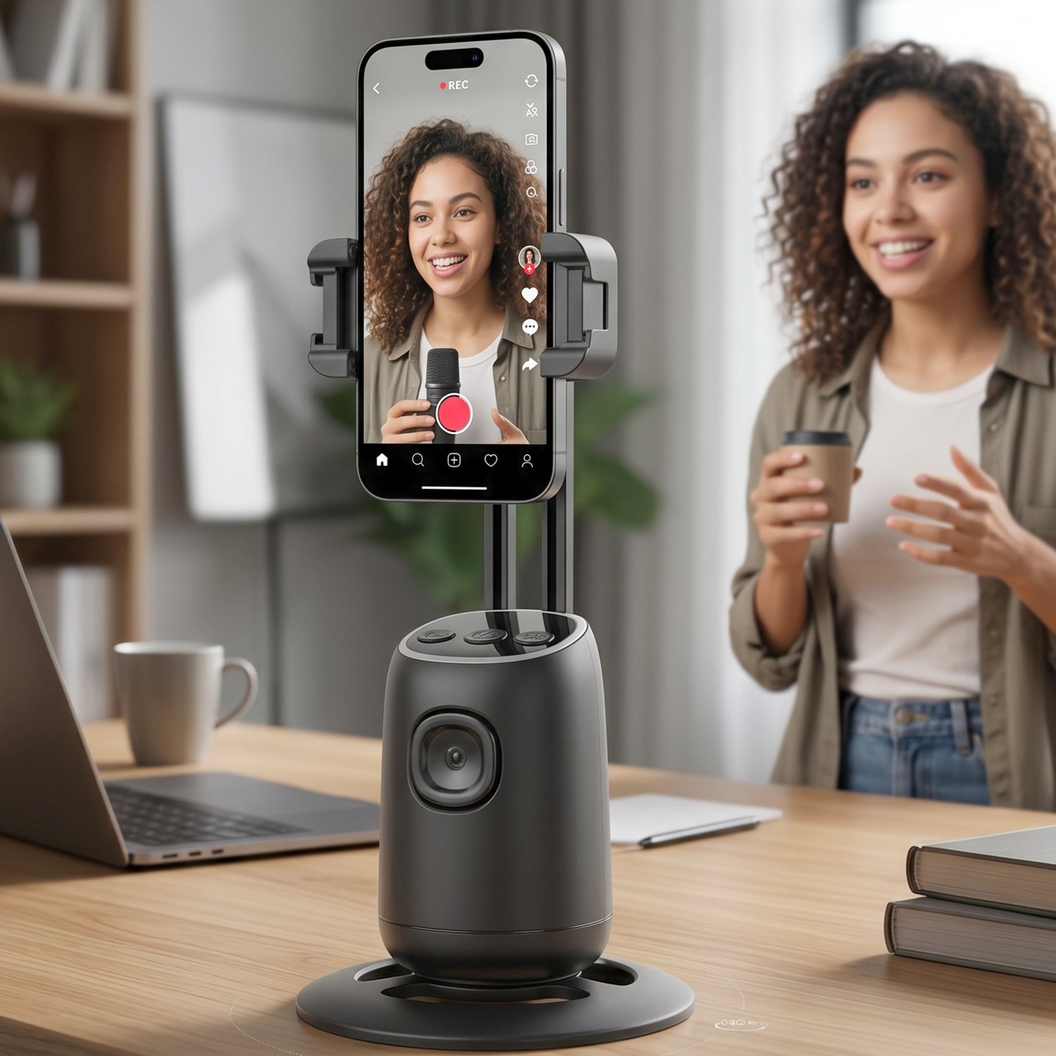 Smart AI Auto Face Tracking Mobile Holder Stand 360 Degree Rotating Phone Holder for Video Recording, Live Streaming and Content Creation (1 Pc)