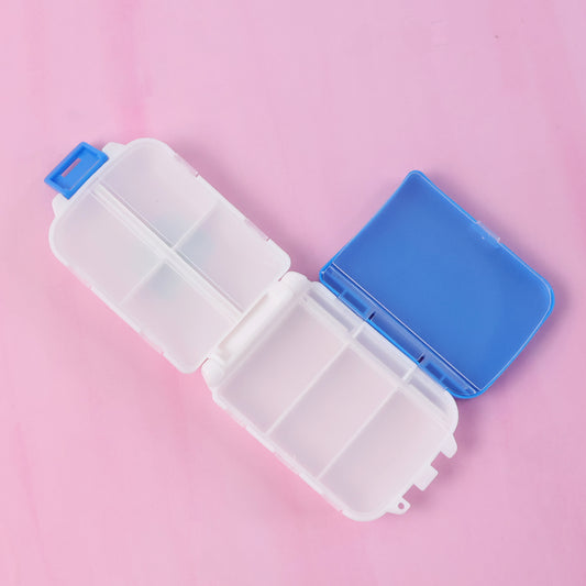 Portable Blue Dual-Sided Pill Organizer Box – 8-Compartment Pocket Medicine Case with Secure Snap Locks – Moisture-Resistant, BPA-Free Plastic Travel Storage for Daily Vitamins, Tablets and Small Essentials
